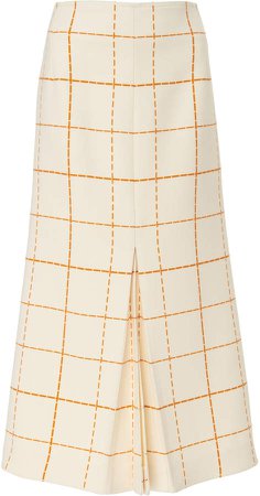Pleated Plaid Wool-Crepe Midi Skirt Size: 6