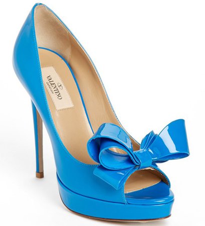 Valentino Couture Bow Blue Patent Leather Peep Toe Platform Pumps [Vlt-160301-038] - $189.00 : Red Valentino Shoes - Valentino Outlet Store