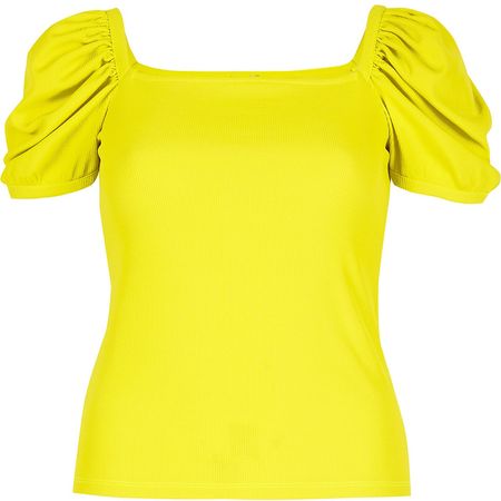 Lime ribbed puff sleeve top - T-Shirts - Tops - women