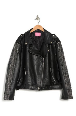 Rhinestone Trim Faux Leather Crop Moto Jacket | Nordstromrack