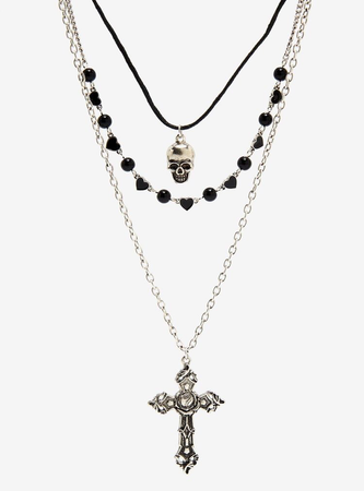 skull cross necklace set