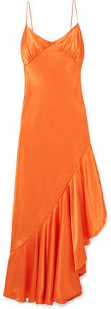 The Line By K - Allegra Asymmetric Ruffled Satin Dress - Orange