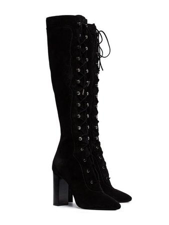 Saint Laurent black Loulou 105 lace-up knee-high suede boots