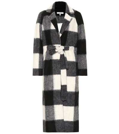 Checked wool-blend coat