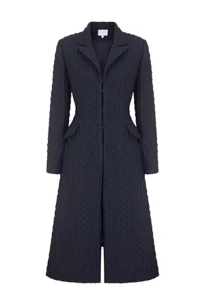 Tux Coat Diamond Cloqué | Luxury Navy Blue Winter Coat | Suzannah London