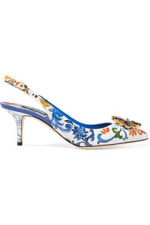 Dolce & Gabbana | Crystal-embellished floral-print patent-leather slingback pumps | NET-A-PORTER.COM