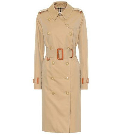 Leather-trimmed cotton trench coat