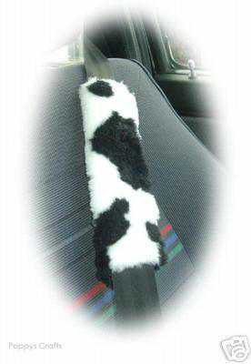 Black and white cow print fuzzy faux fur car seatbelt pads 1 pair – Poppys Crafts