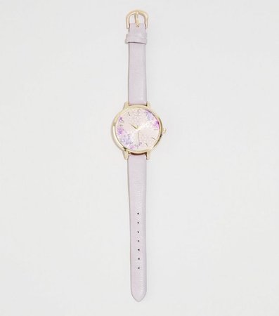 Light Purple Floral Face Watch | New Look