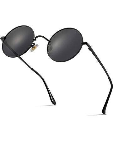 Amazon.com: Retro Small Round Polarized Sunglasses for Men Women Circle Hippie Style Sun Glasses (Black Frame/Black Lens) : Clothing, Shoes & Jewelry