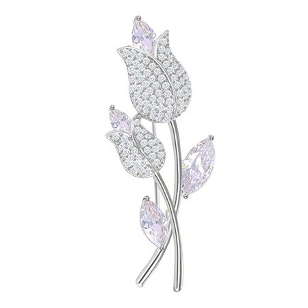 CZ Rose Brooch Pins Paved by Cubic Zirconia Crystals (Gold)