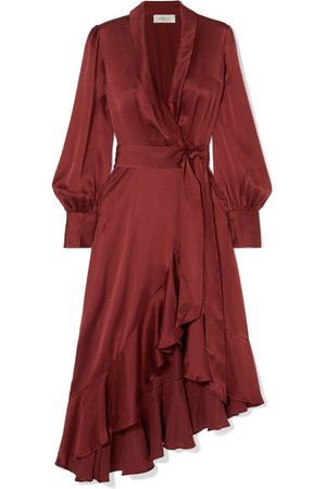 Zimmermann | Ruffled silk-satin wrap dress | NET-A-PORTER.COM