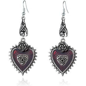 Amazon.com: Punk Rock Bat Gothic Evil Eye Red Heart Earrings for Women Halloween Cosplay: Clothing, Shoes & Jewelry