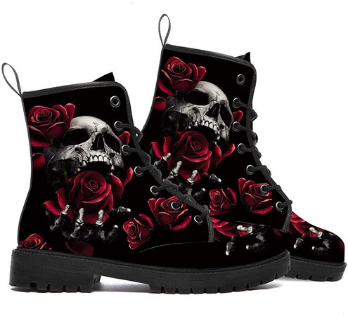 Amazon.com | Combat Work Boots for Men Women Gothic Skull Dark Rose Print Hiking Boots Rubber Sole Punk Gift, 8 Men/9.5 Women Black | Shoes