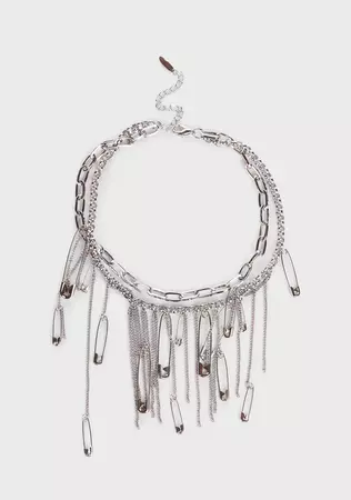Safety Pin Chain Choker Necklace - Silver – Dolls Kill