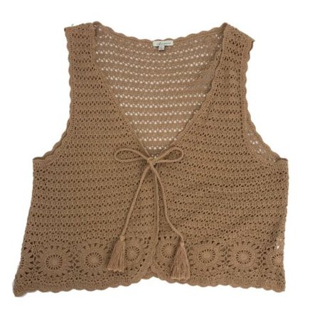Autograph Women's Spring Tan Brown Cotton Crochet Vest With Tassells Size XL | eBay