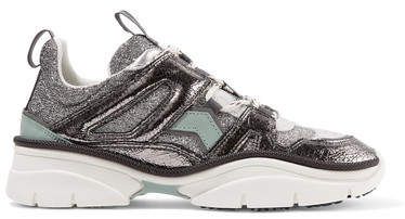 Kindsay Logo-print Metallic, Glittered And Smooth Leather Sneakers - Silver