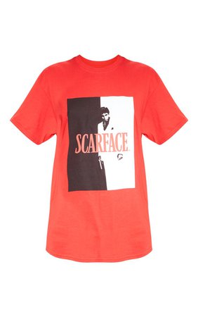 RED SCARFACE PRINTED OVERSIZED T SHIRT