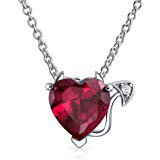 Ruby Red Heart w/ Devil Horns & Tail Necklace