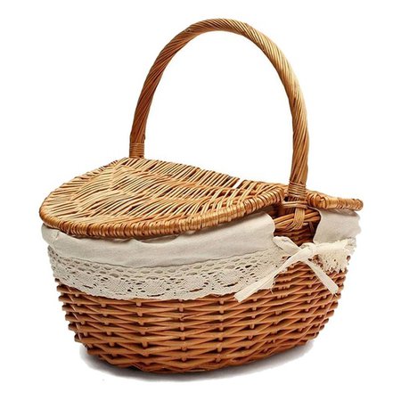 Handmade Wicker Basket with Handle, Wicker Camping Picnic Basket with Double Lids, Shopping Storage Hamper Basket with Cloth Lining | Wish