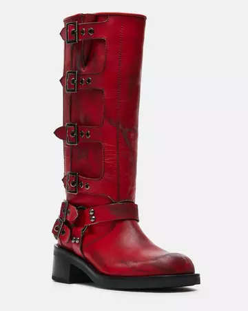 ROCKY Red Leather Knee High Moto Boots | Women's Boots – Steve Madden
