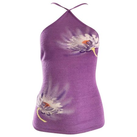 Vintage Gianni Versace Spring 1992 Hand Woven Purple 3-D Ombre Halter 1990s Top For Sale at 1stdibs