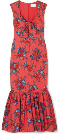 Tie-detailed Floral-print Cotton-blend Maxi Dress - Red