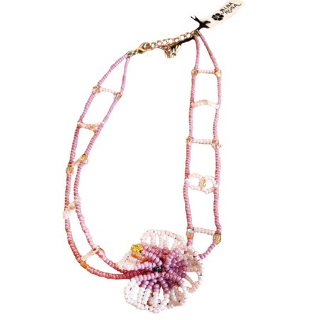 alba rosa pink beaded hibiscus choker necklace