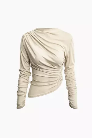 Asymmetrical Ruched Long Sleeve Top – Micas