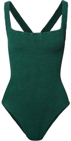 Hunza G - Zora Embellished Seersucker Swimsuit - Emerald