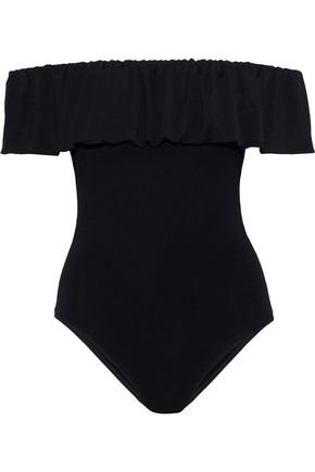 Off-the-shoulder ruffled jersey bodysuit | MAJE | Sale up to 70% off | THE OUTNET