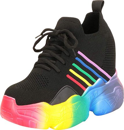 Amazon.com | Cambridge Select Women's Retro 90s Ugly Dad Rainbow Lace-Up Chunky Platform High Hidden Wedge Fashion Sneaker | Fashion Sneakers
