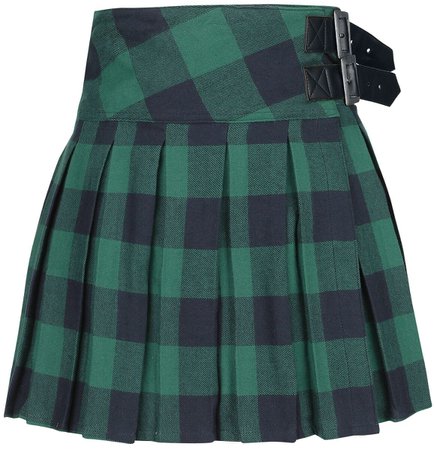 Blue/Green Kilt with Side Buckles | Black Premium by EMP Short skirt | EMP