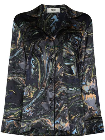 Fendi marble-print long-sleeve shirt - FARFETCH