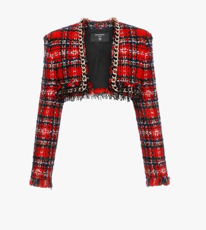 Tartan Tweed Cropped Jacket | Balmain