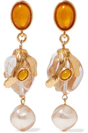 Oscar de la Renta | Gold-tone multi-stone clip earrings | NET-A-PORTER.COM
