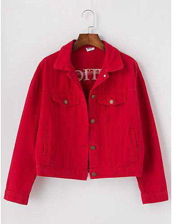 Women's Cotton Denim Jacket - Solid Colored Letter, Embroidered Shirt Collar 6299106 2018 – $28.99