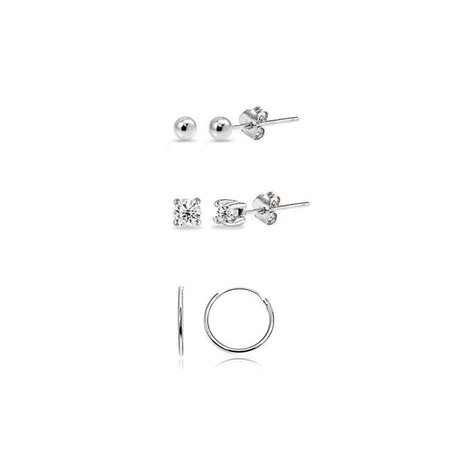 ONLINE - 3 Pairs Sterling Silver Lightweight Unisex 10mm Mini Small Continuous Endless Hoops, Tiny Round 2mm CZ & Ball Bead Stud Earrings Set - Walmart.com - Walmart.com silver
