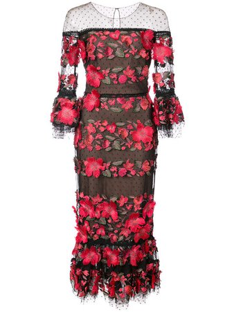 Marchesa Notte floral-appliquéd Lace Dress - Farfetch