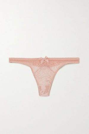 Pink Helene Leavers lace-trimmed satin and mesh thong | Agent Provocateur | NET-A-PORTER