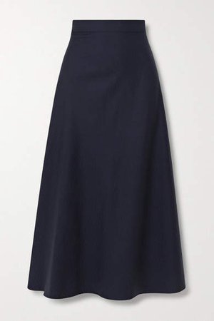 The Ada Herringbone Wool And Silk-blend Midi Skirt - Navy