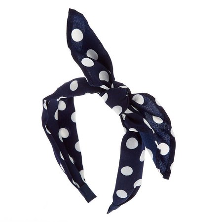 Polka Dot Knotted Bow Headband - Navy | Claire's US
