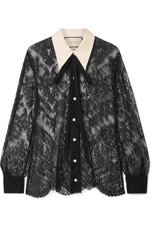 Gucci | Grosgrain-trimmed pussy-bow lace blouse | NET-A-PORTER.COM