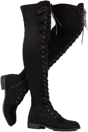 Knee-High Black Lace-Up Boots