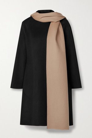 Convertible Draped Two-tone Wool And Cashmere-blend Coat - Black