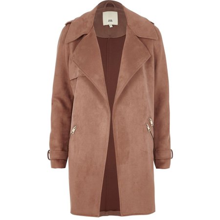 Pink faux suede longline trench coat - Coats - Coats & Jackets - women