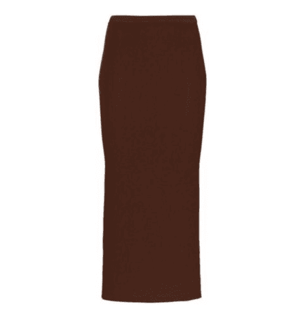 Chocolate Woven Ruched Detail Midi Skirt