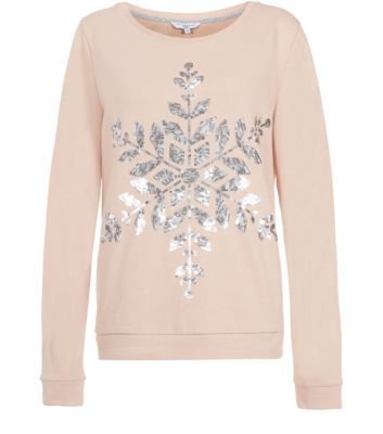 SHELL PINK SEQUIN SNOWFLAKE CHRISTMAS SWEATER on The Hunt
