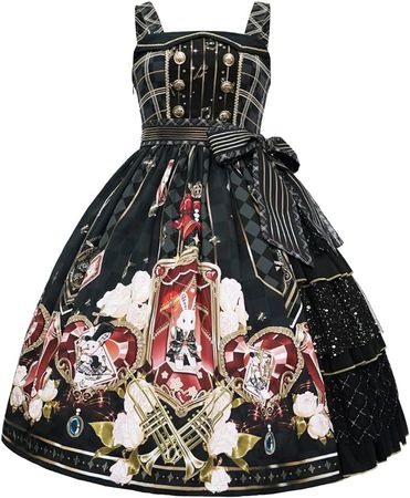 Amazon.com: Mingyuezai Women's Lolita Dress Printed Sleeveless Princess Cosplay Costume(Slip Dress(Black), M) : Clothing, Shoes & Jewelry
