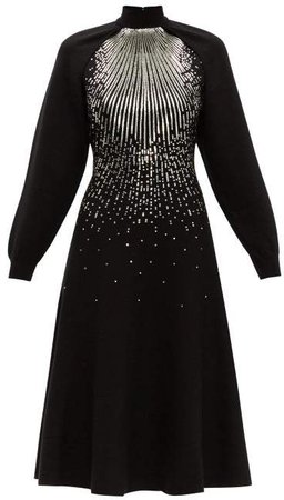 Sequin Embellished Wool Blend Midi Dress - Womens - Black Multi